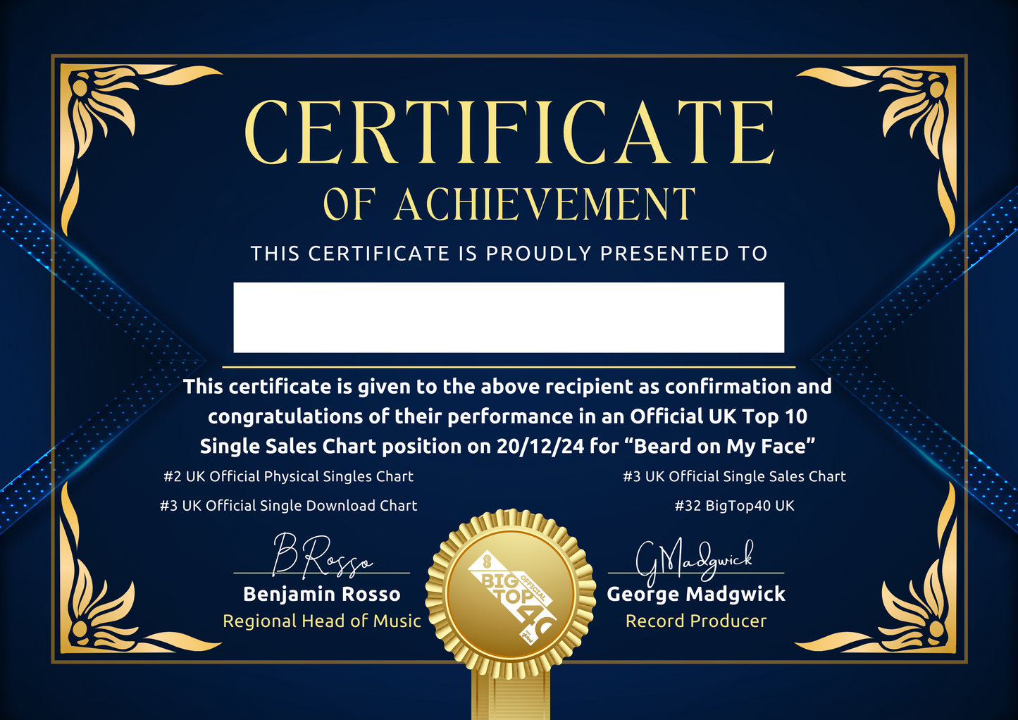 FREE Certificate of Achievement - PERFORMERS ONLY